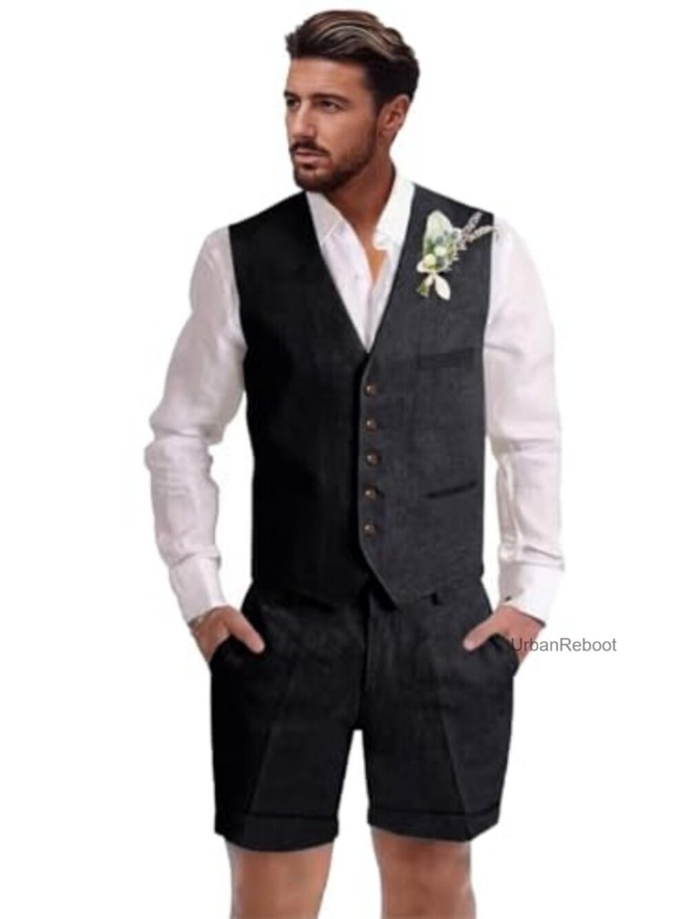 Men's 2 Piece Linen Suit Shorts Set Casual Summer Wedding